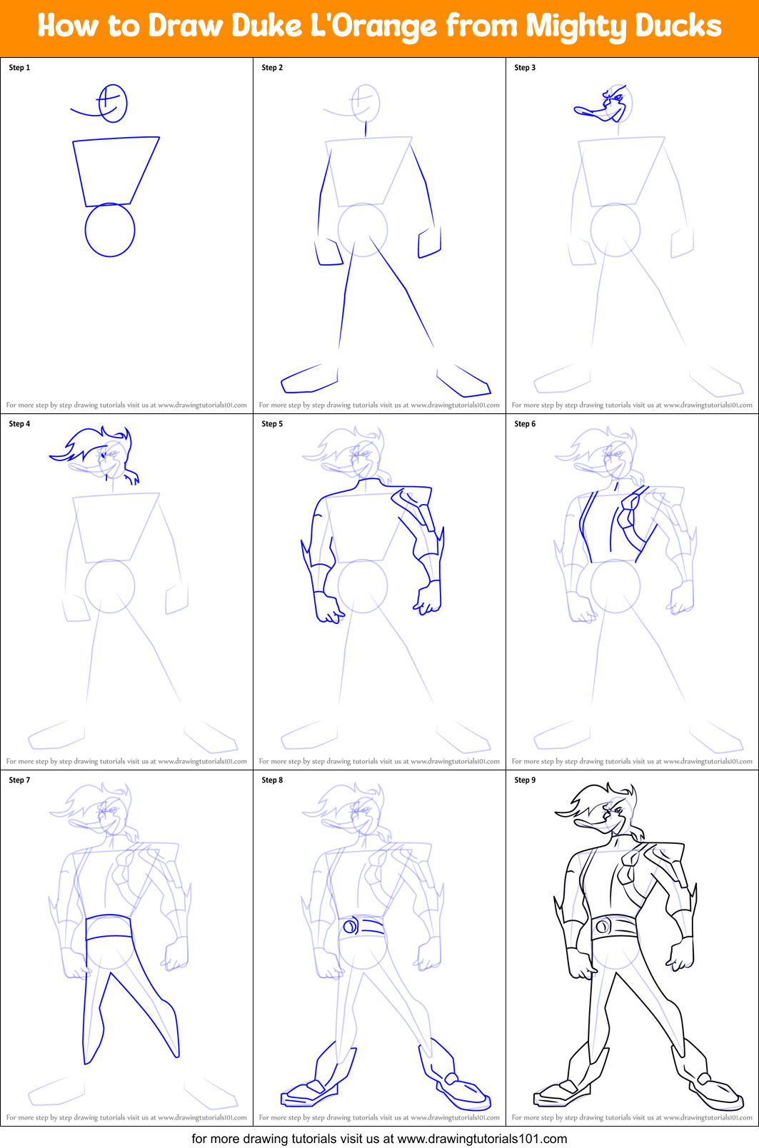 How to Draw Duke L'Orange from Mighty Ducks Printable Step by Step
