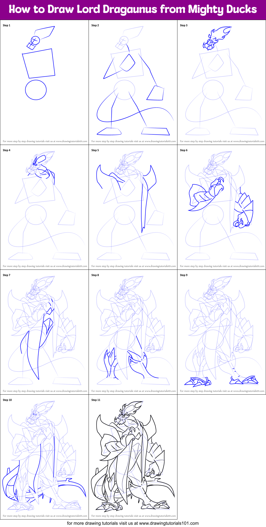 How to Draw Lord Dragaunus from Mighty Ducks Printable Step by Step