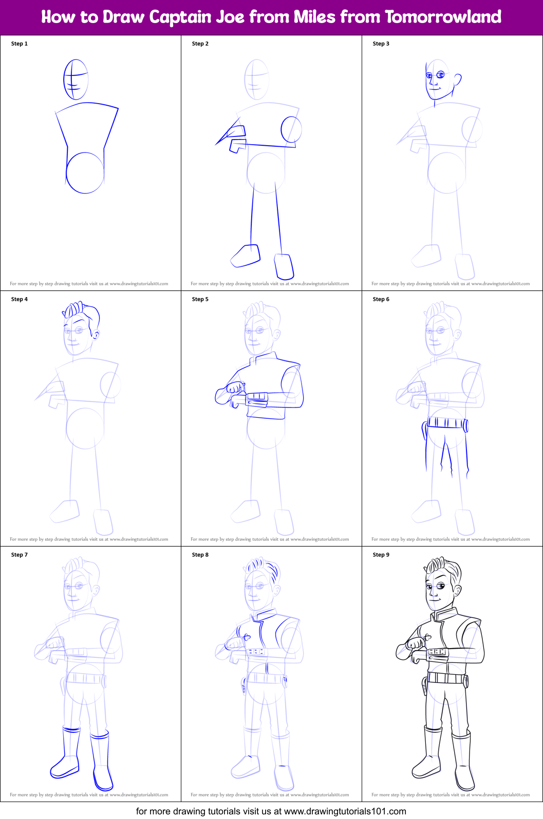 How to Draw Captain Joe from Miles from Tomorrowland Printable Step by Step