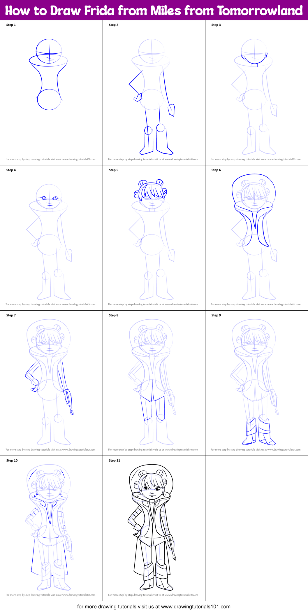 How to Draw Frida from Miles from Tomorrowland Printable Step by Step