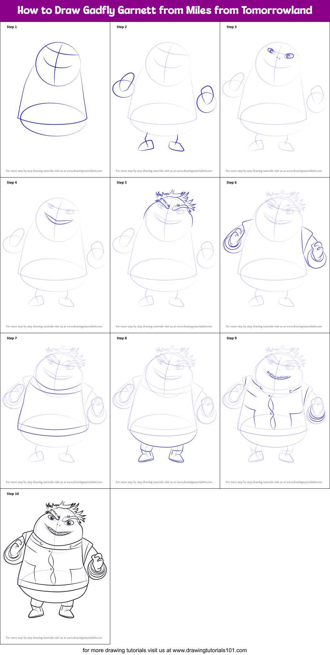 How to Draw Gadfly Garnett from Miles from Tomorrowland Printable Step by Step