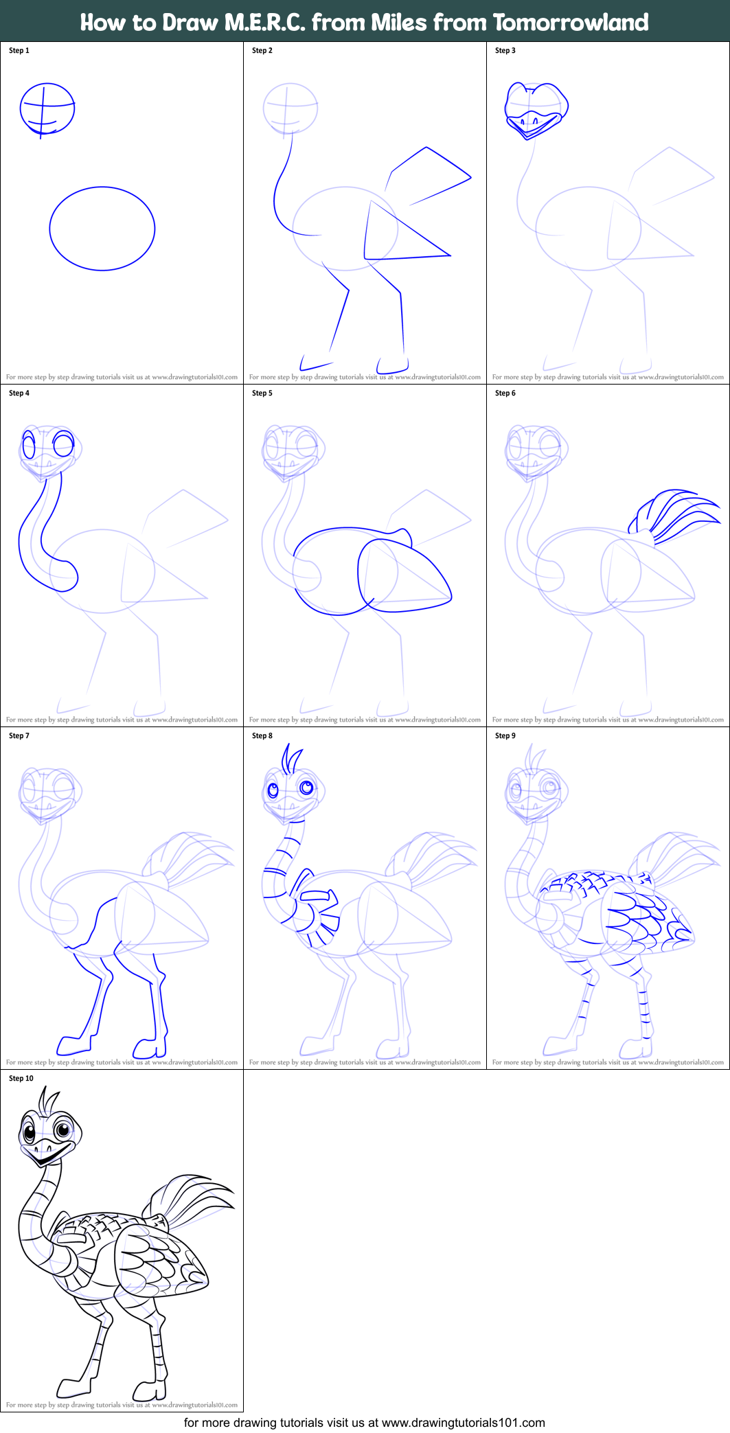 How to Draw M.E.R.C. from Miles from Tomorrowland Printable Step by Step