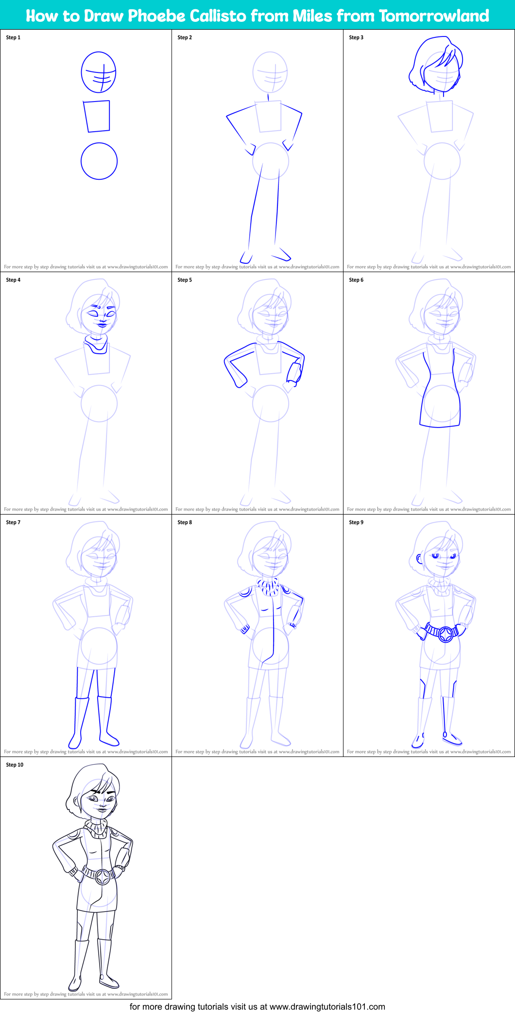 How to Draw Phoebe Callisto from Miles from Tomorrowland Printable Step by Step