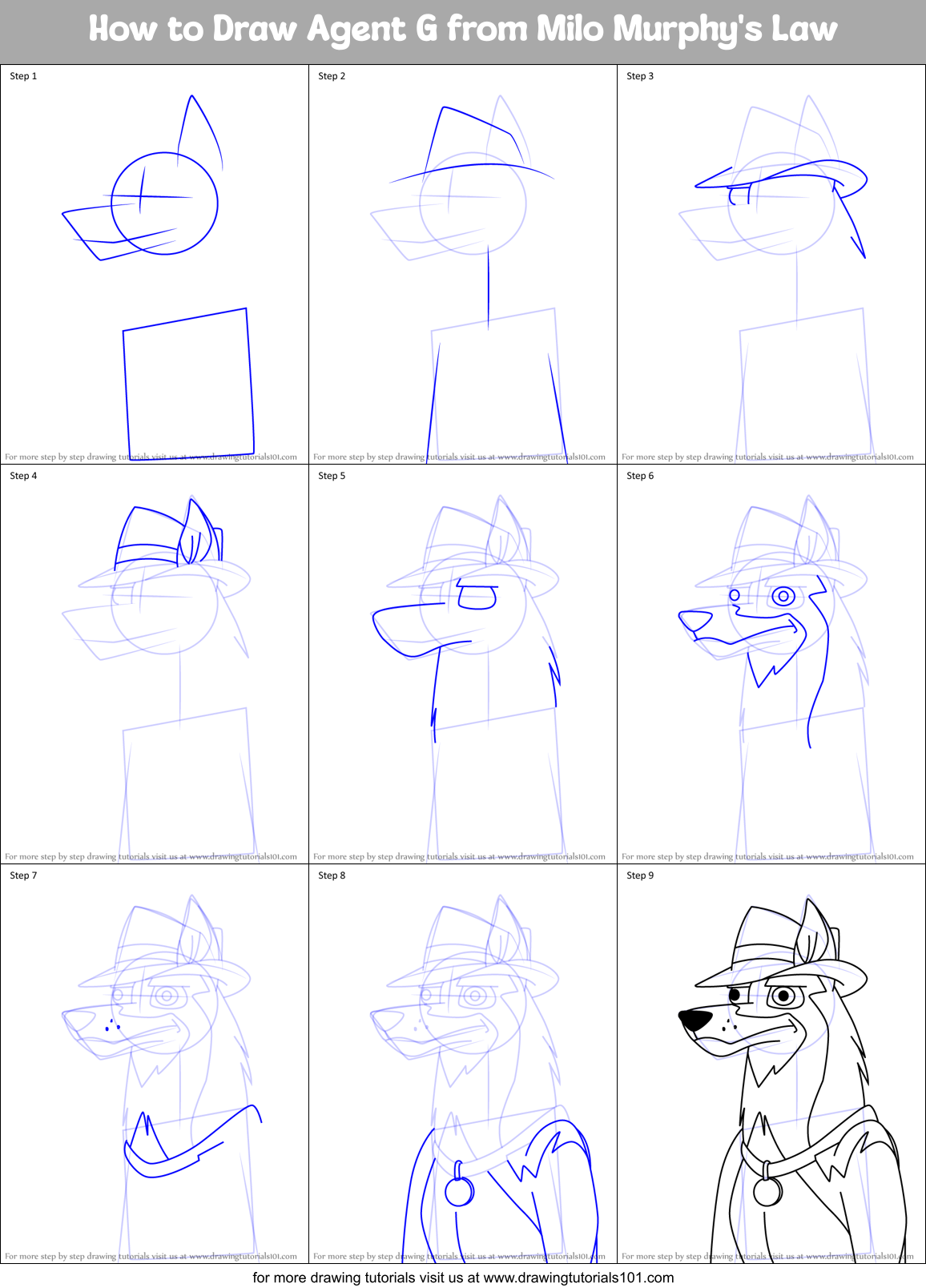 How to Draw Agent G from Milo Murphy's Law Printable Step by Step