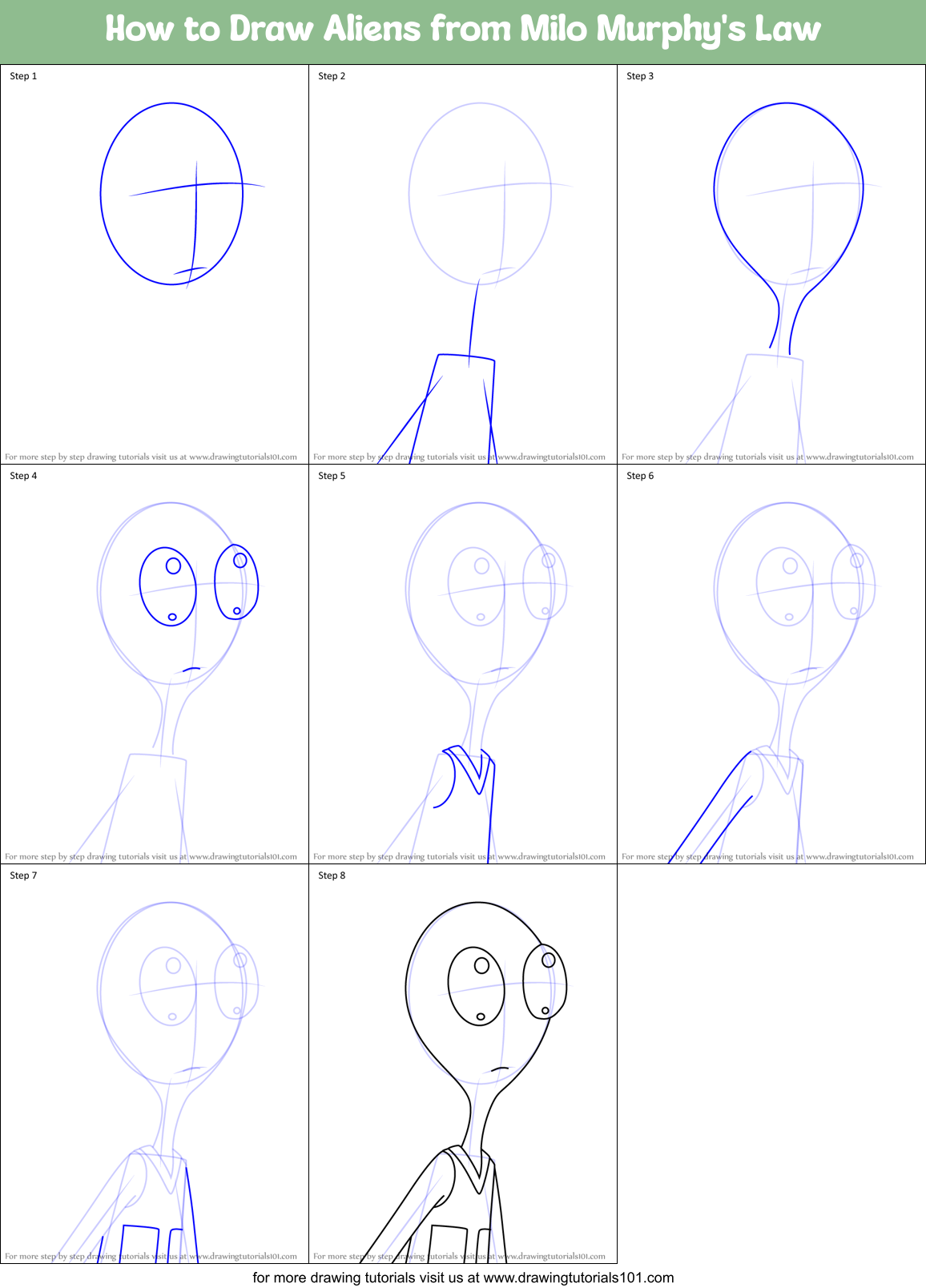 How to Draw Aliens from Milo Murphy's Law Printable Step by Step