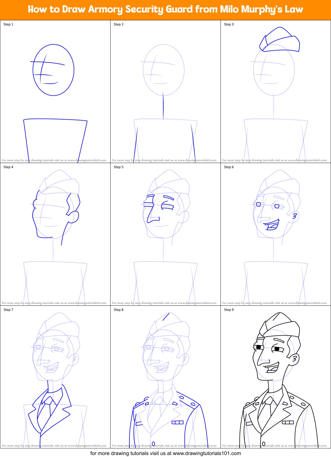 How to Draw Armory Security Guard from Milo Murphy's Law Printable Step by Step