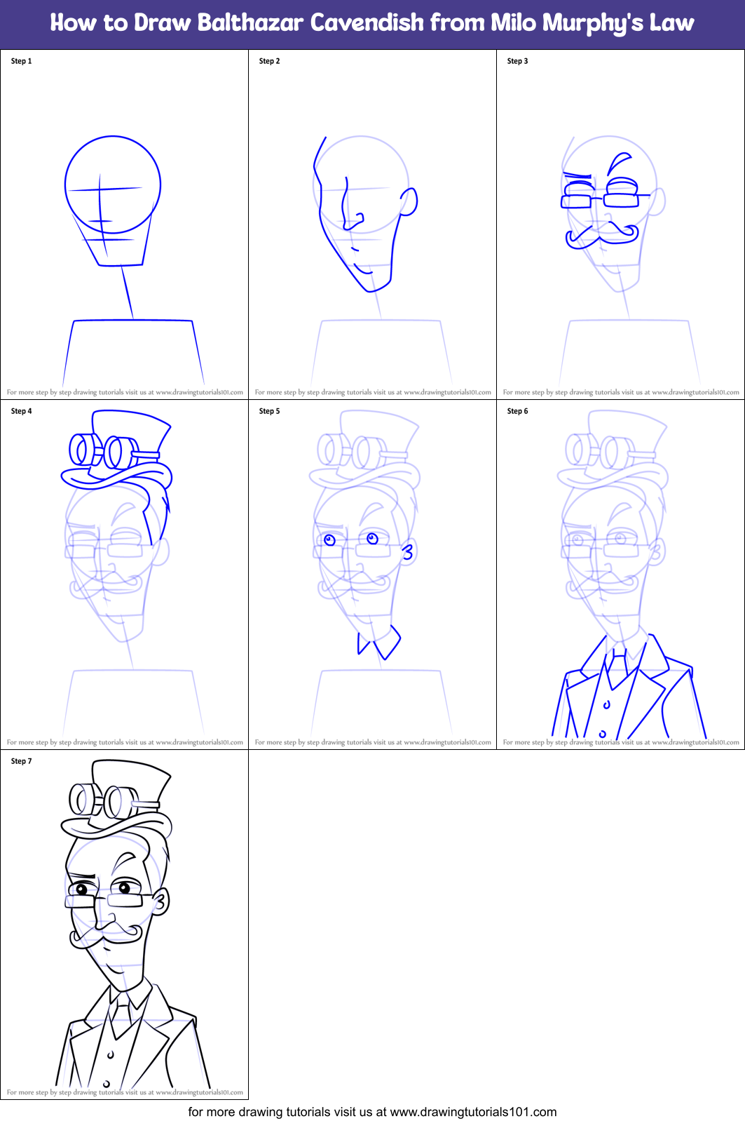 How to Draw Balthazar Cavendish from Milo Murphy's Law Printable Step by Step