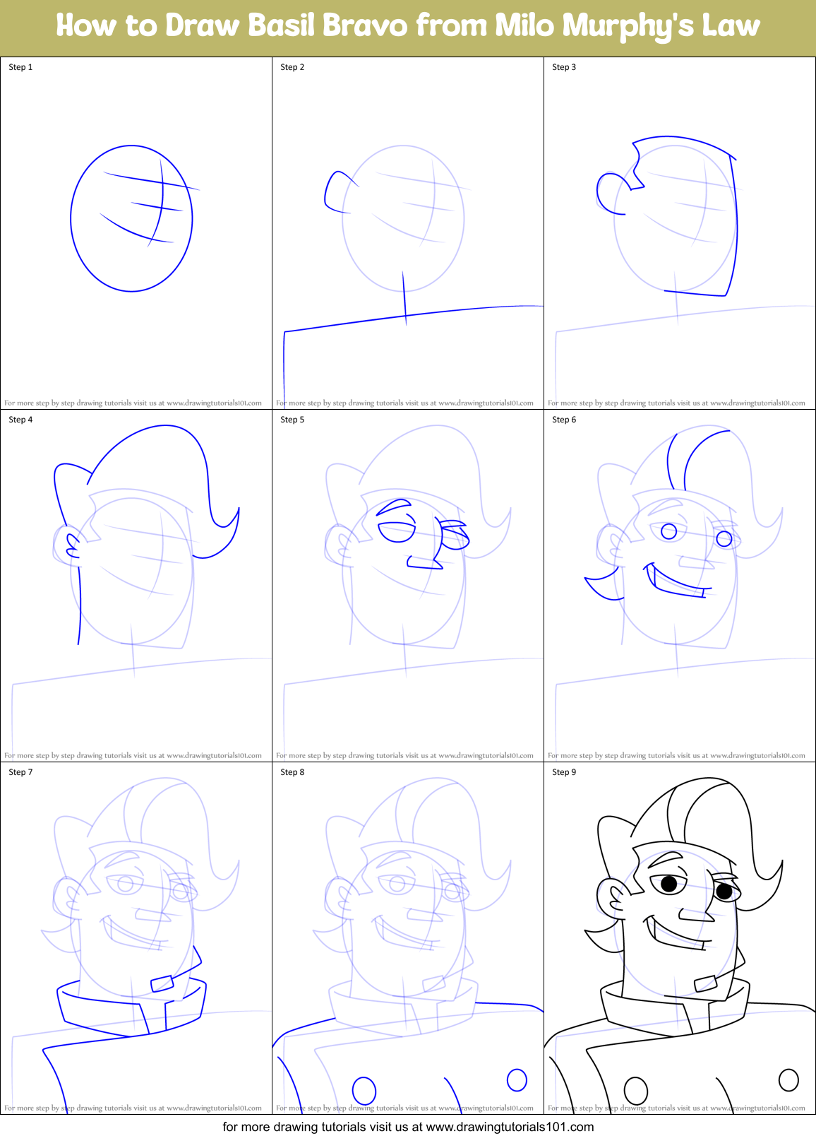 How to Draw Basil Bravo from Milo Murphy's Law Printable Step by Step
