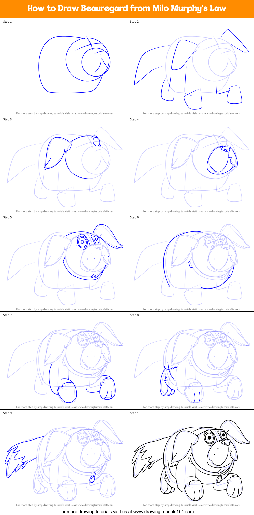 How to Draw Beauregard from Milo Murphy's Law Printable Step by Step