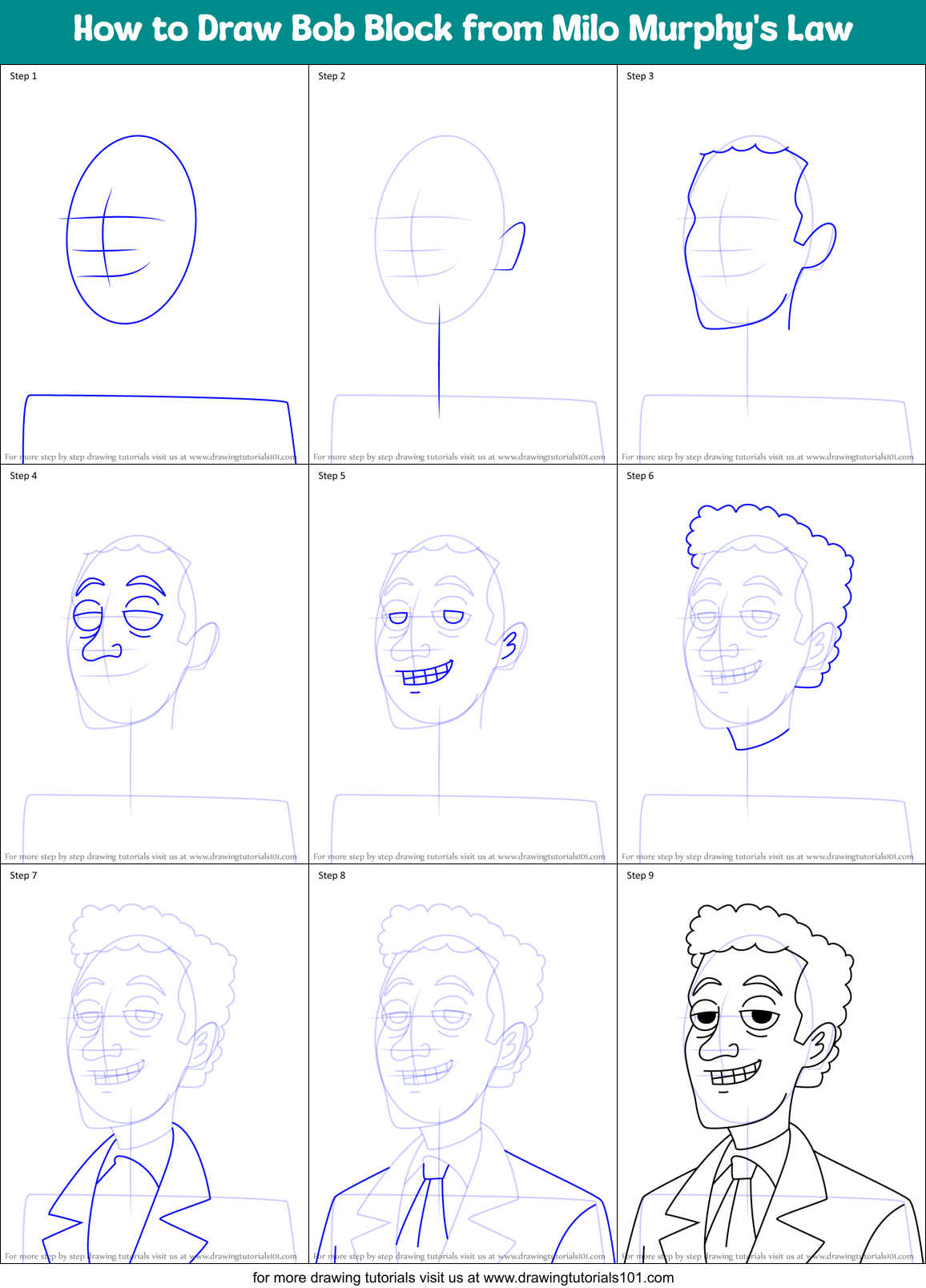 How to Draw Bob Block from Milo Murphy's Law Printable Step by Step