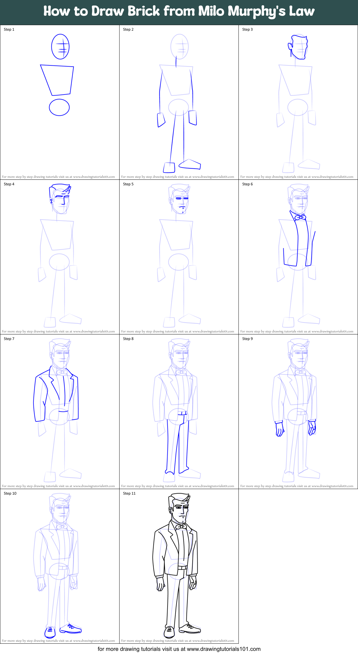 How to Draw Brick from Milo Murphy's Law Printable Step by Step