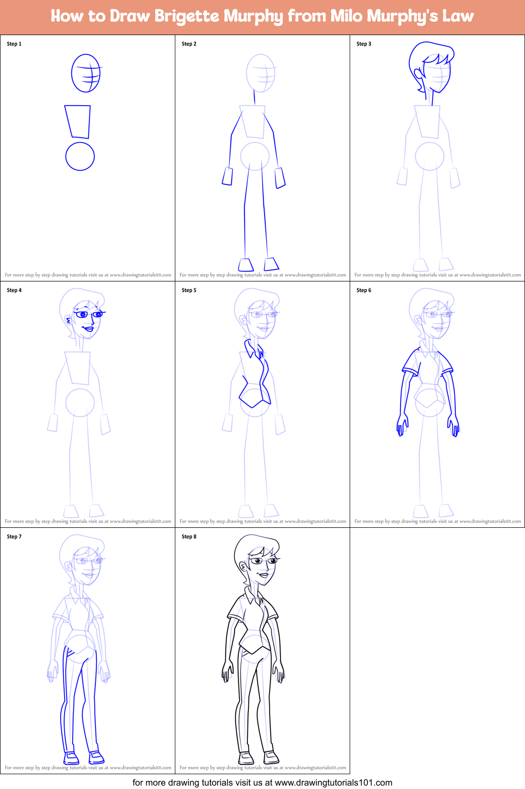 How to Draw Brigette Murphy from Milo Murphy's Law Printable Step by Step