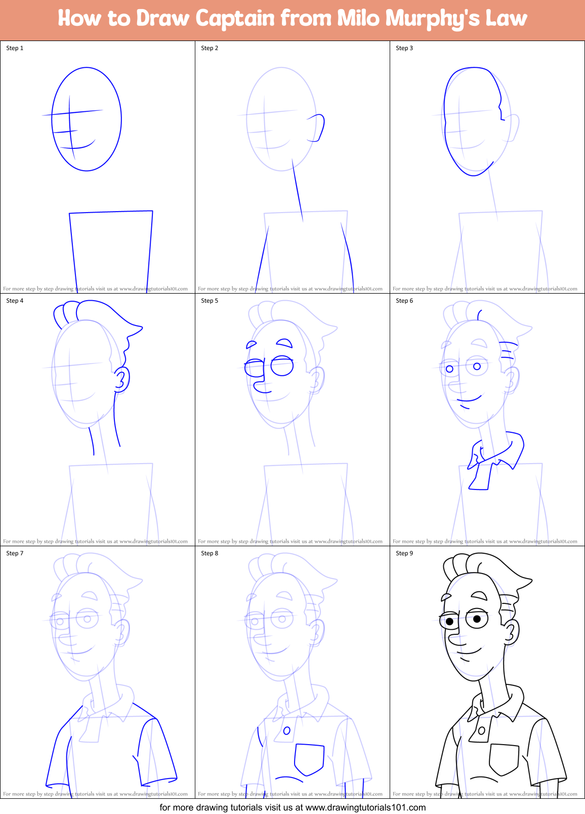 How to Draw Captain from Milo Murphy's Law Printable Step by Step