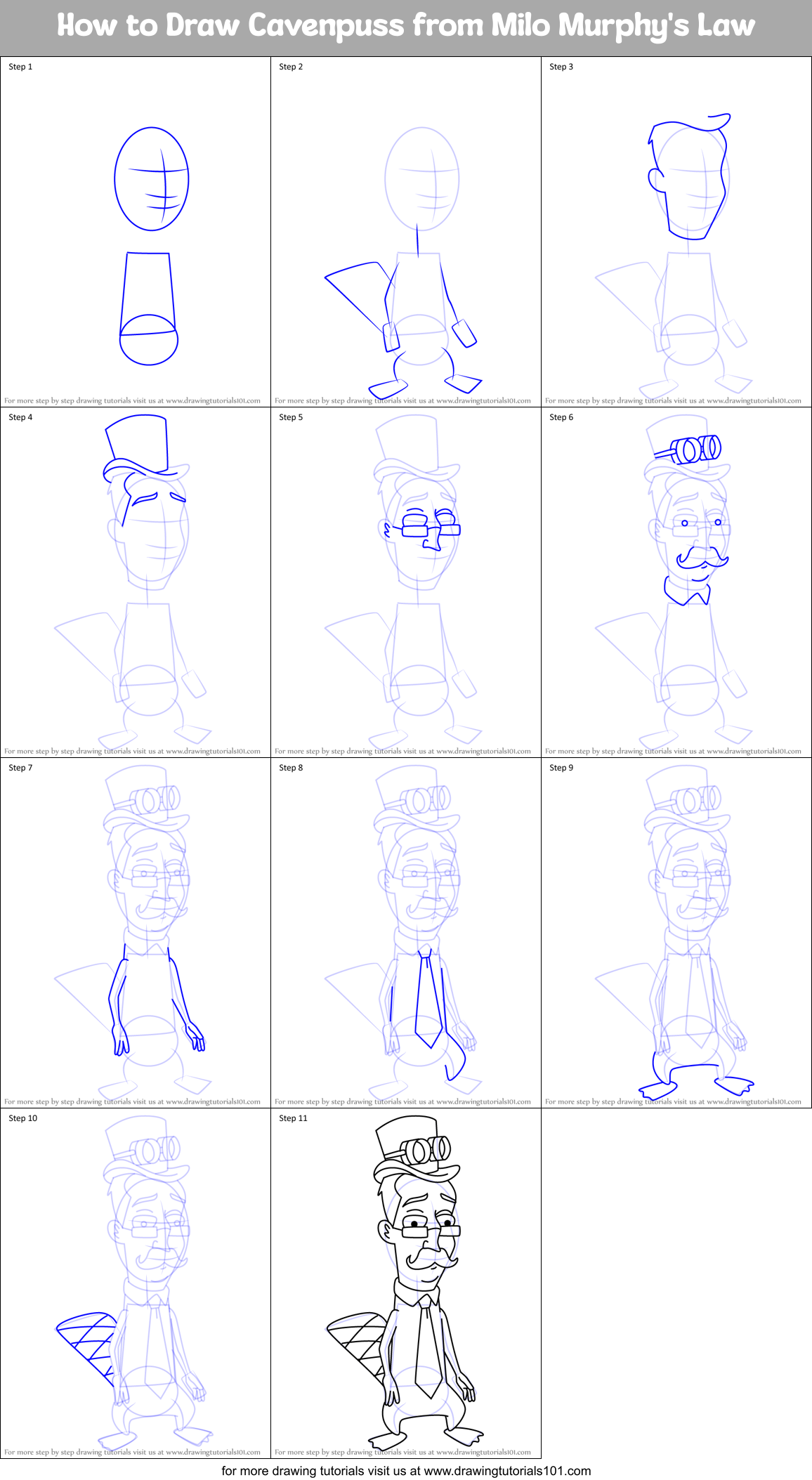 How to Draw Cavenpuss from Milo Murphy's Law Printable Step by Step