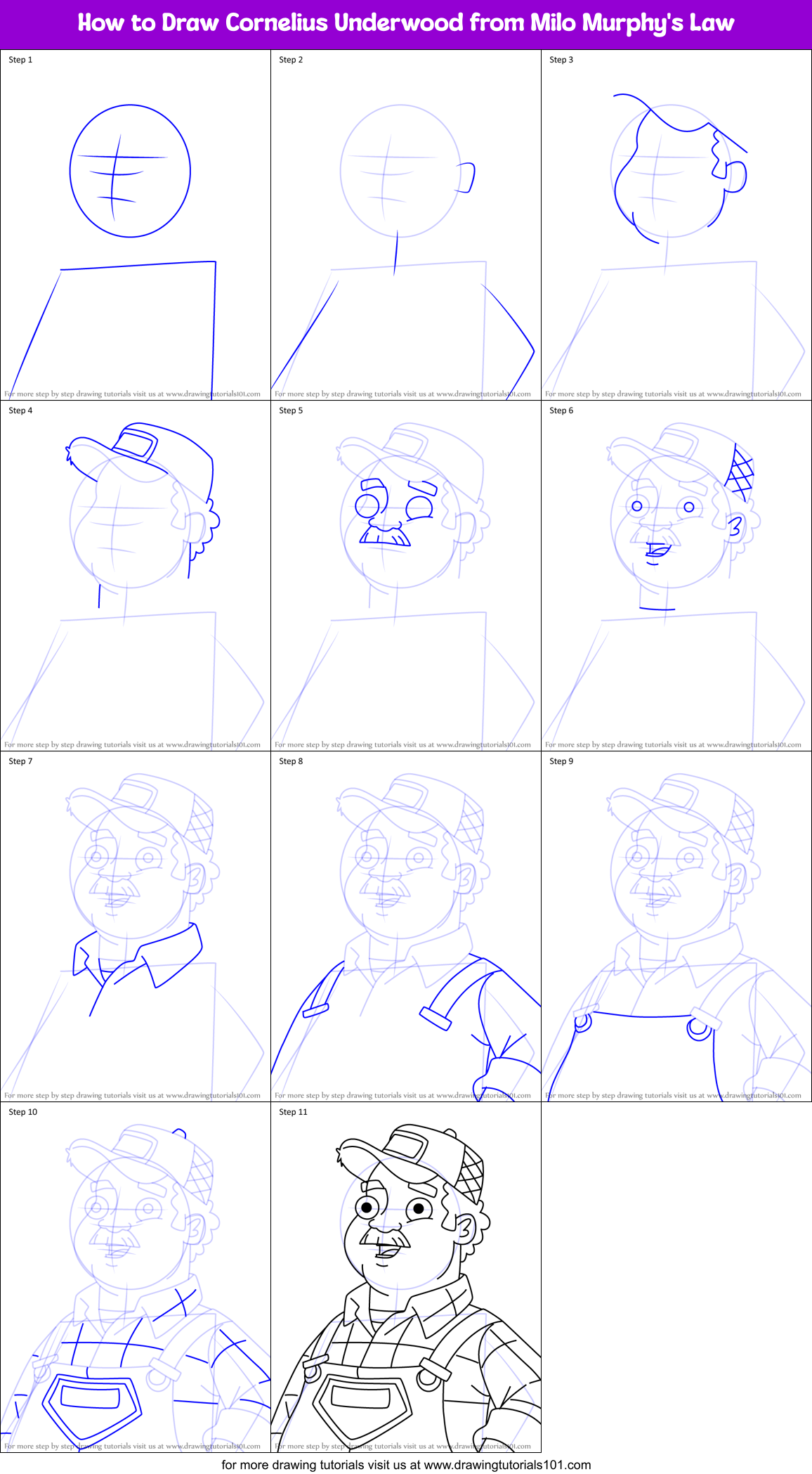 How to Draw Cornelius Underwood from Milo Murphy's Law Printable Step by Step