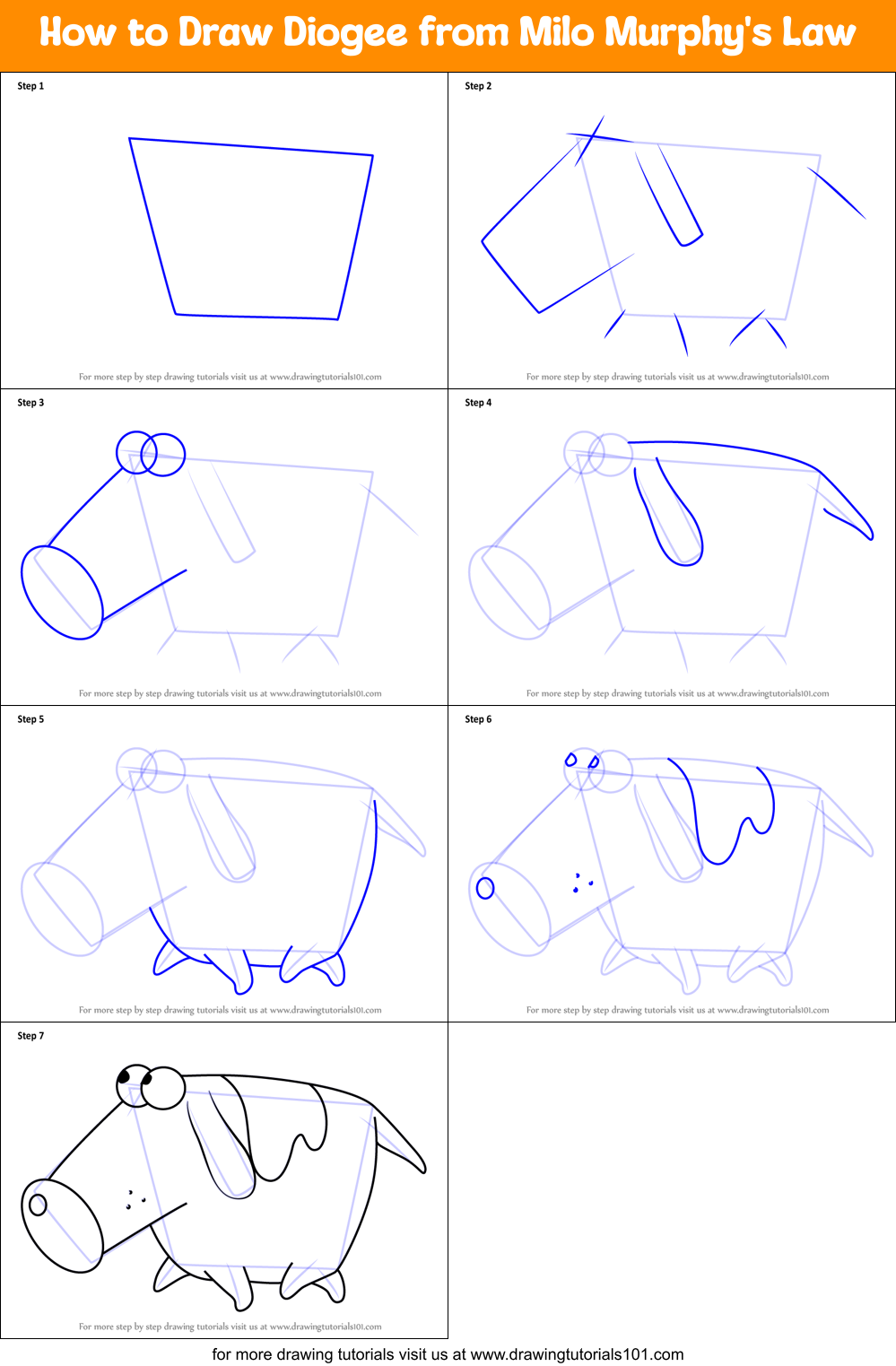 How to Draw Diogee from Milo Murphy's Law Printable Step by Step