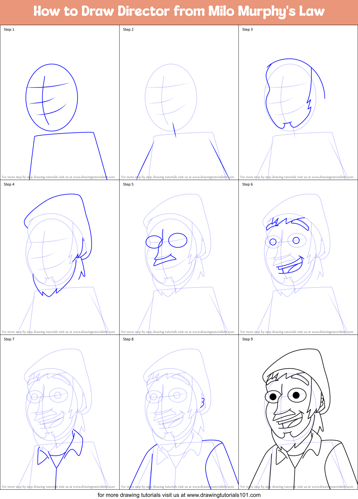 How to Draw Director from Milo Murphy's Law Printable Step by Step