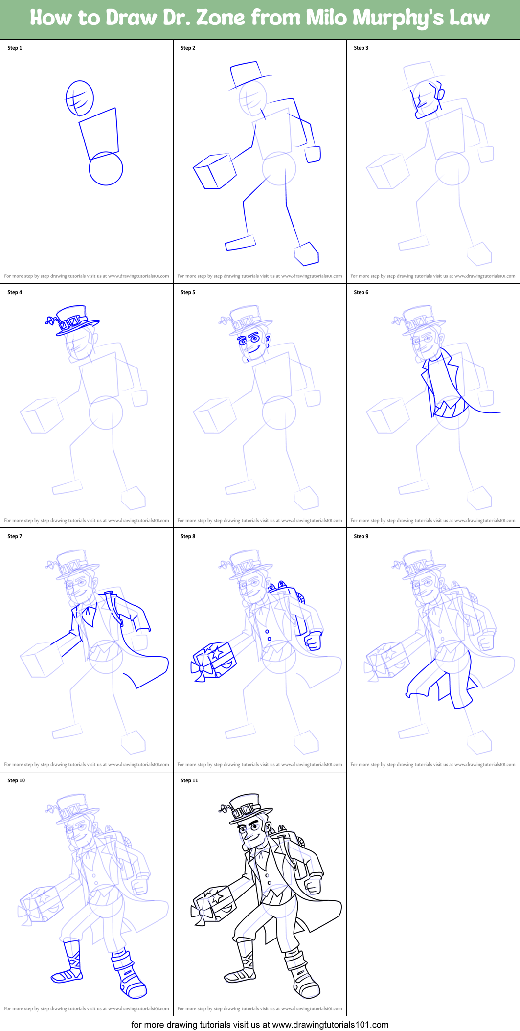 How to Draw Dr. Zone from Milo Murphy's Law Printable Step by Step