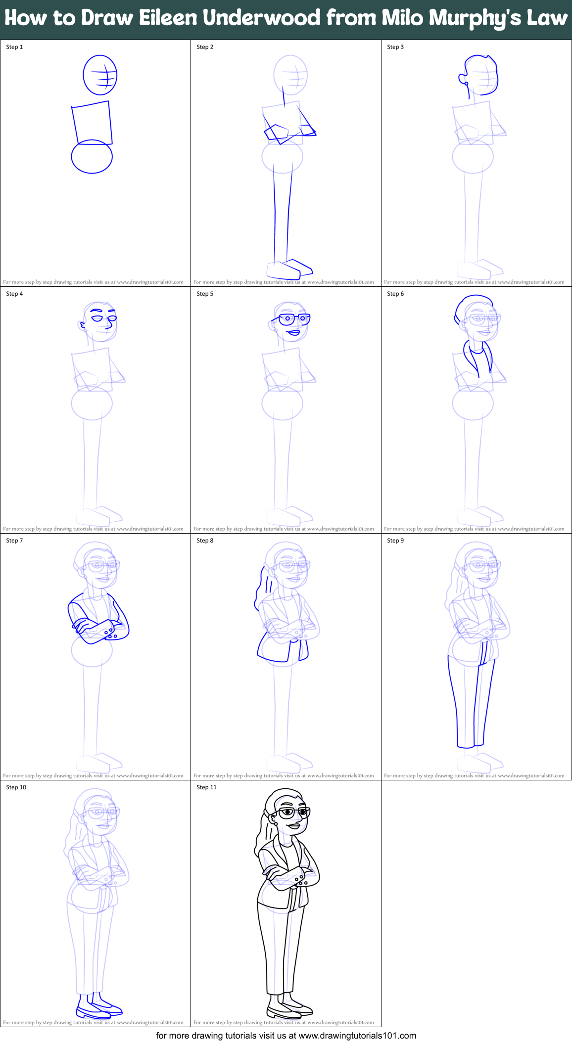 How to Draw Eileen Underwood from Milo Murphy's Law Printable Step by Step