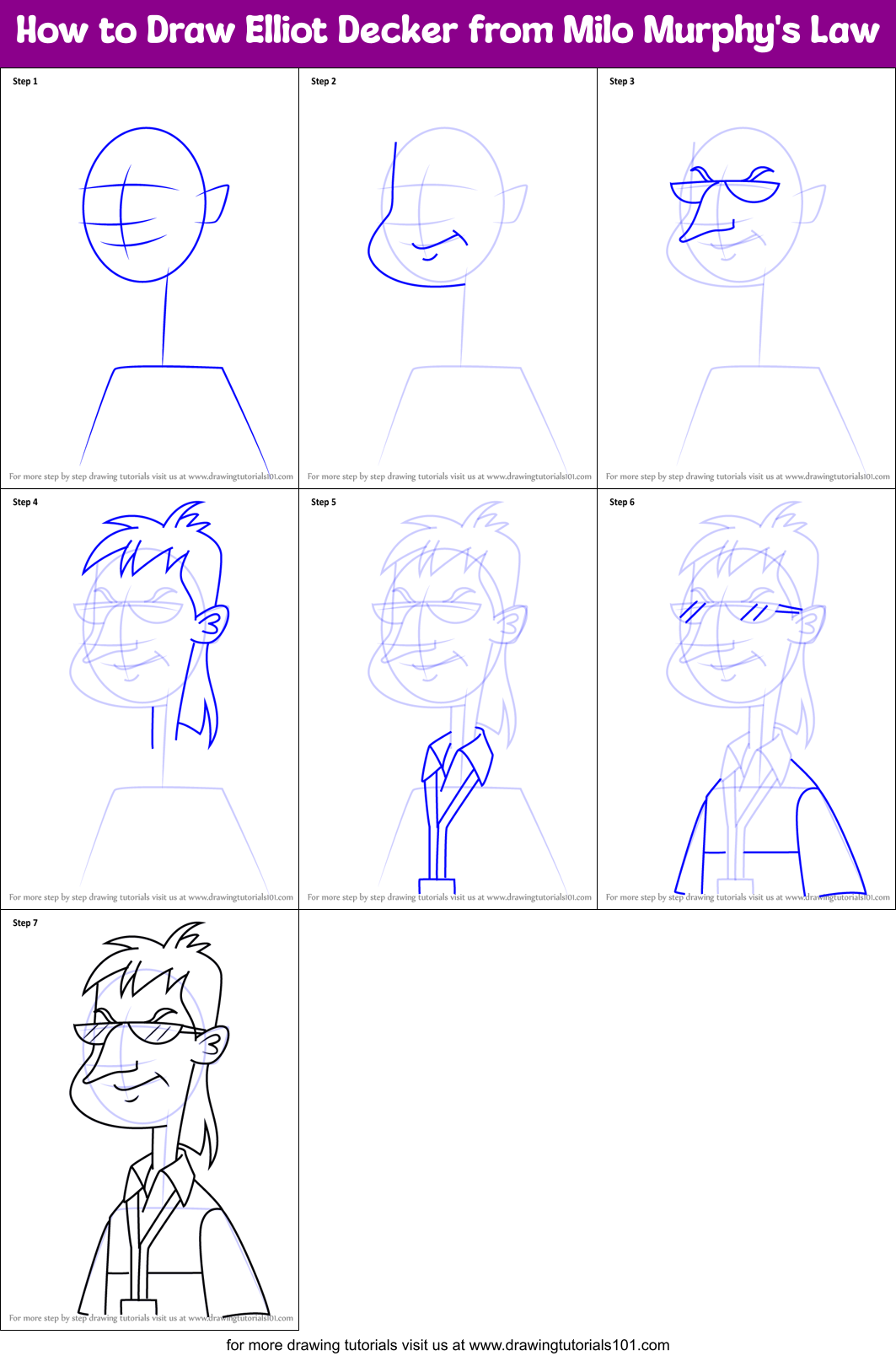 How to Draw Elliot Decker from Milo Murphy's Law Printable Step by Step