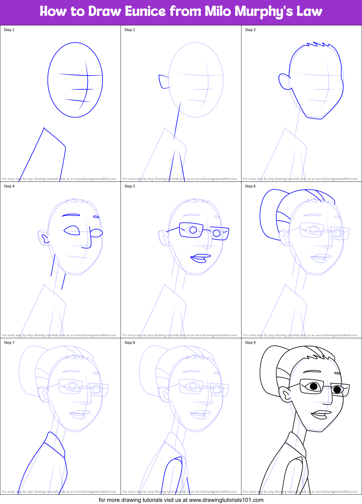 How to Draw Eunice from Milo Murphy's Law Printable Step by Step
