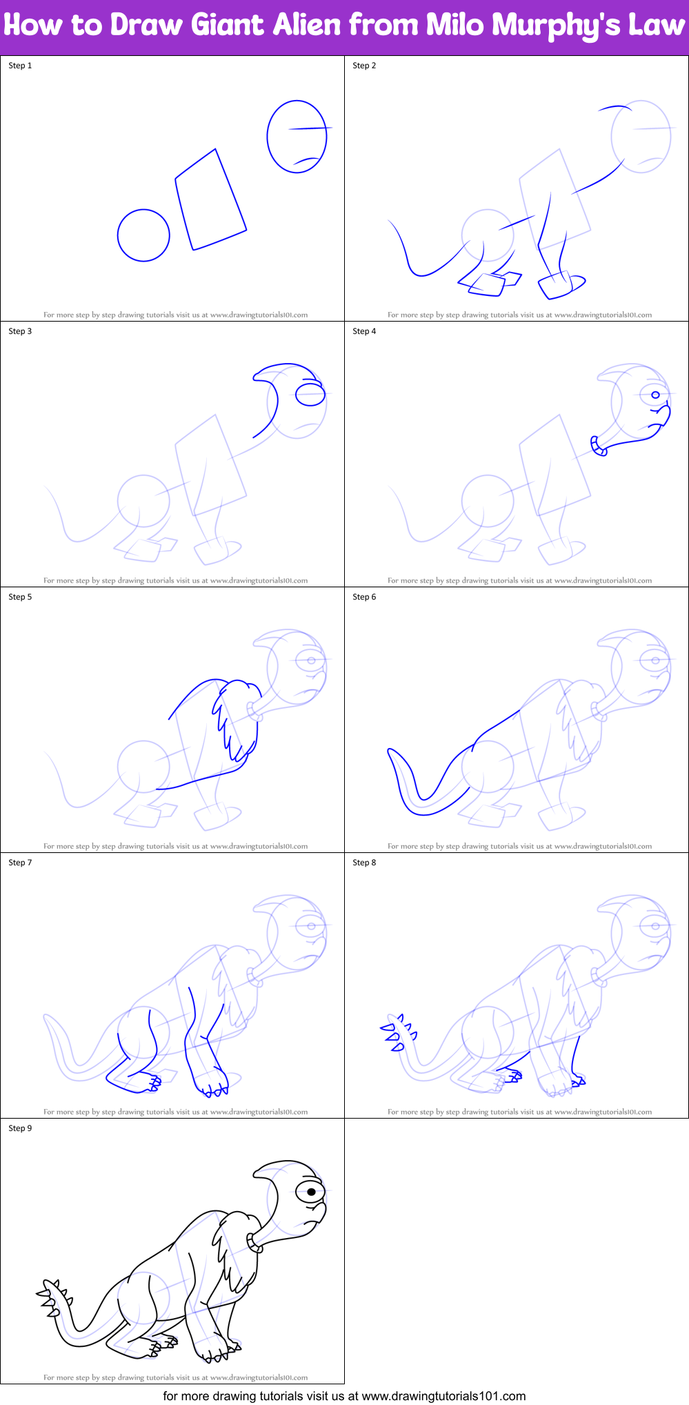 How to Draw Giant Alien from Milo Murphy's Law Printable Step by Step