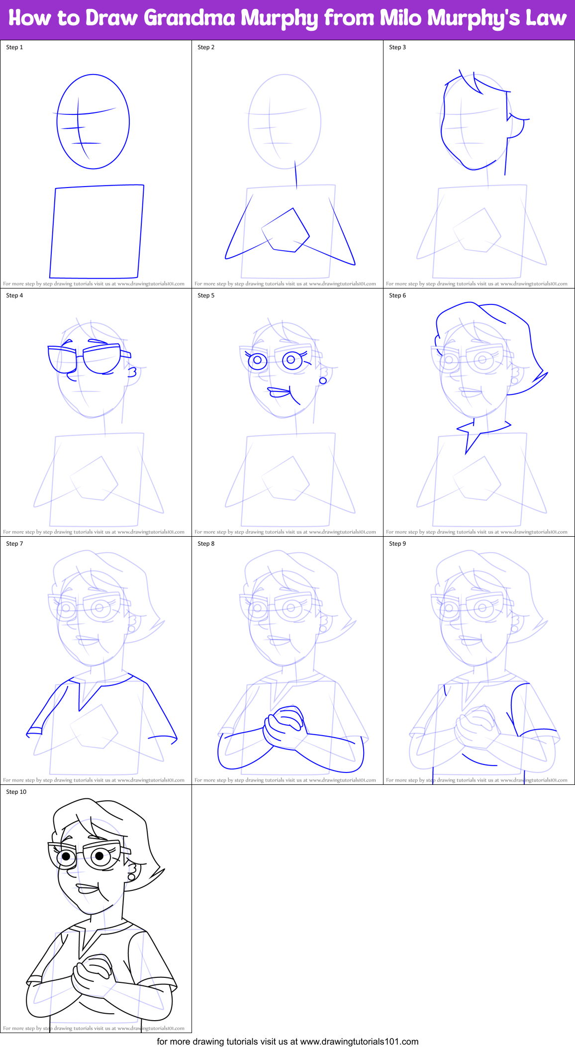 How to Draw Grandma Murphy from Milo Murphy's Law Printable Step by Step