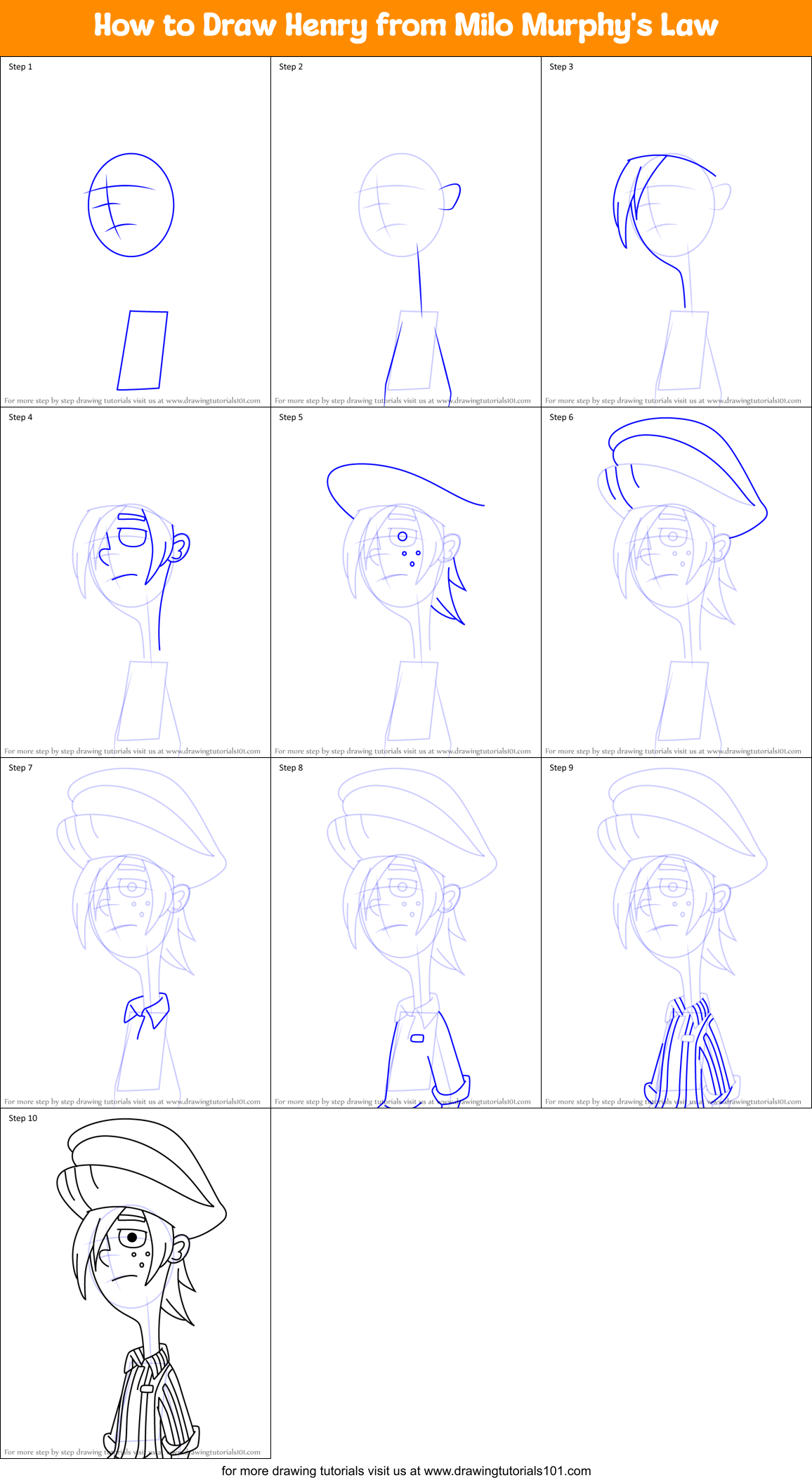 How to Draw Henry from Milo Murphy's Law Printable Step by Step