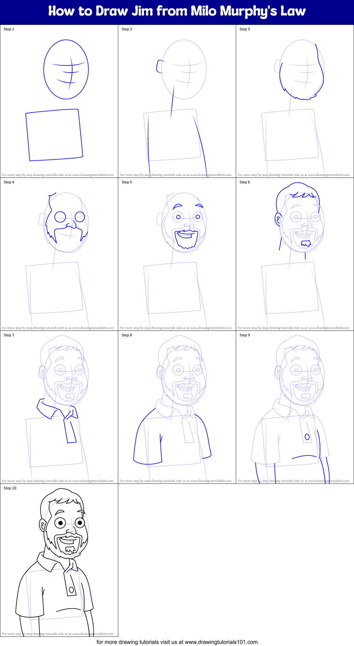How to Draw Jim from Milo Murphy's Law Printable Step by Step