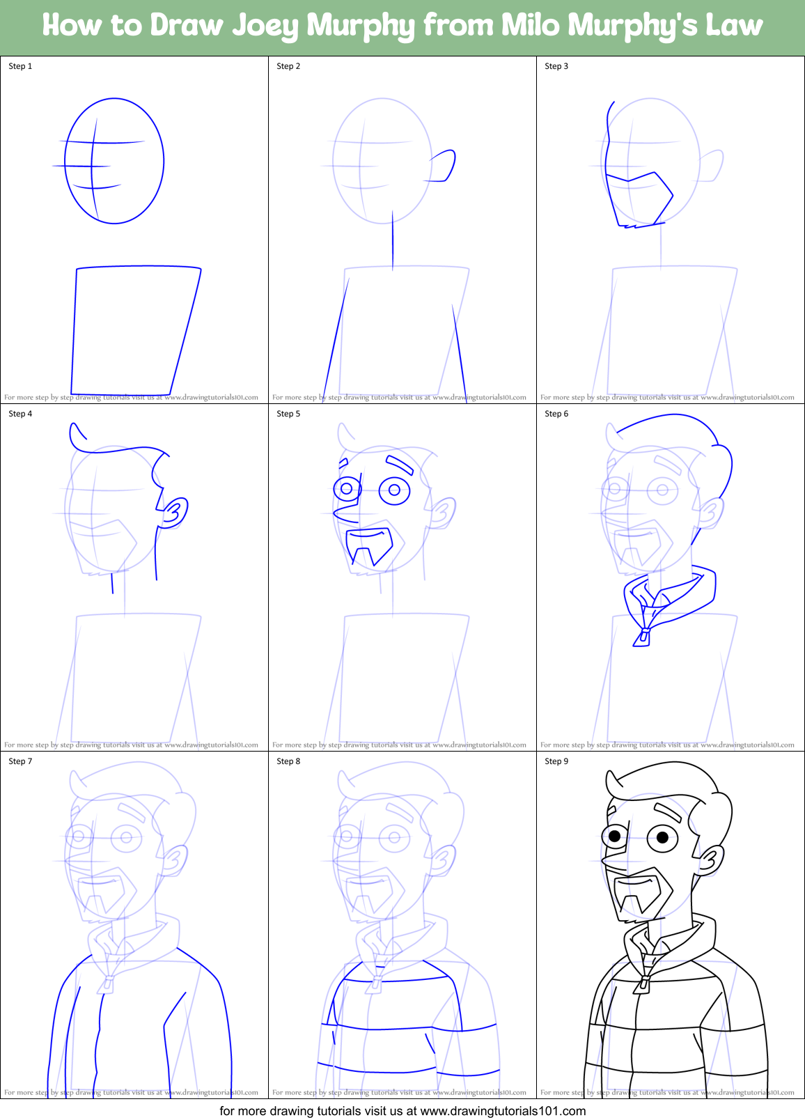 How to Draw Joey Murphy from Milo Murphy's Law Printable Step by Step