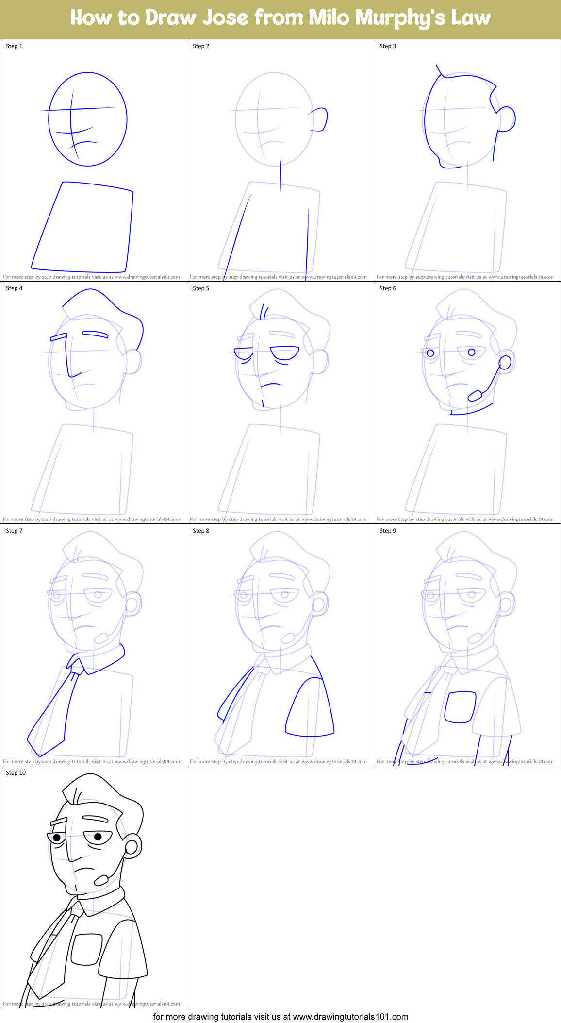 How to Draw Jose from Milo Murphy's Law Printable Step by Step