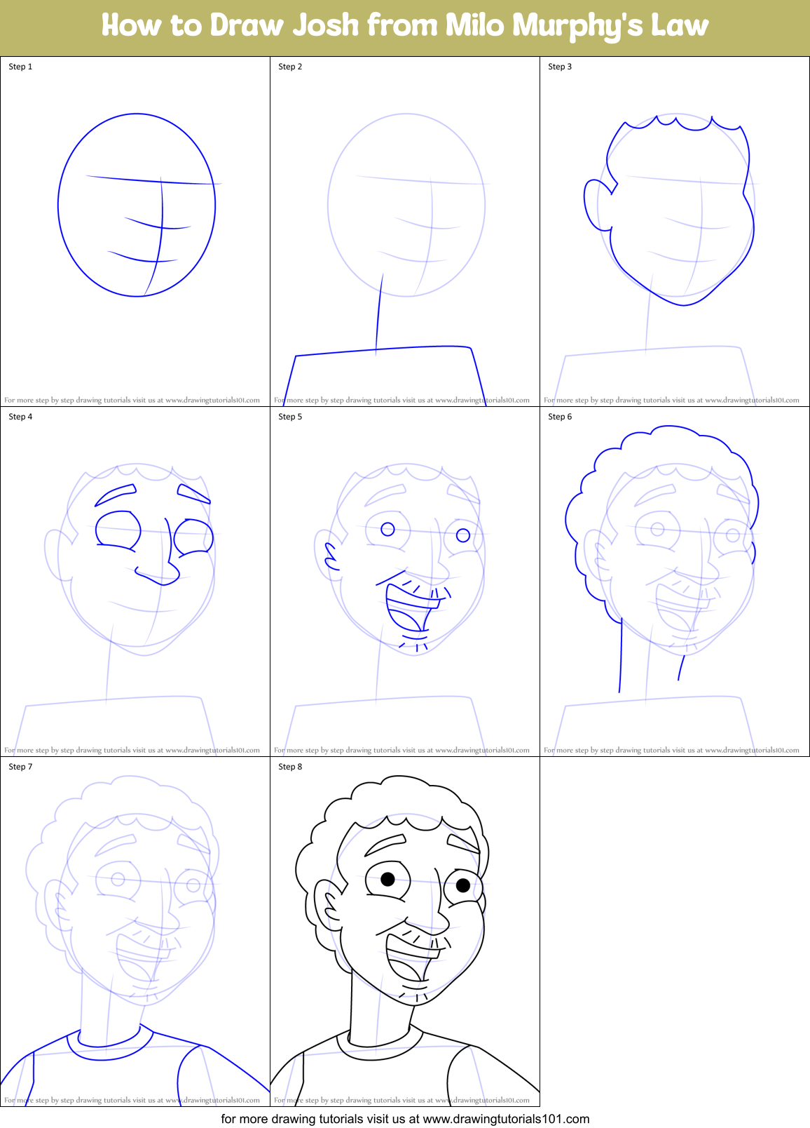 How to Draw Josh from Milo Murphy's Law Printable Step by Step