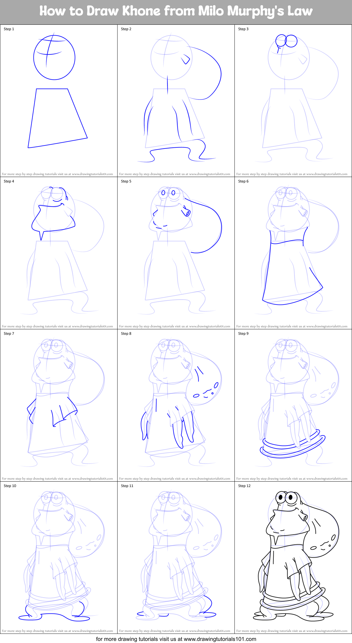 How to Draw Khone from Milo Murphy's Law Printable Step by Step