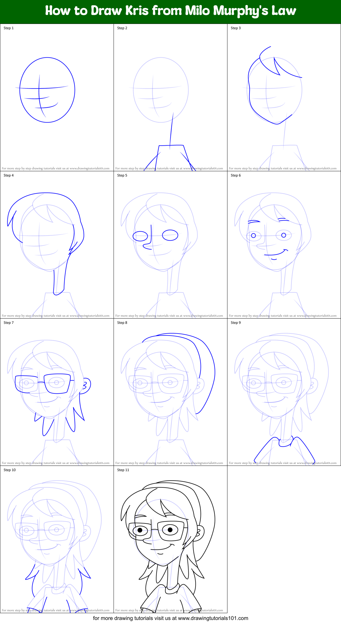 How to Draw Kris from Milo Murphy's Law Printable Step by Step