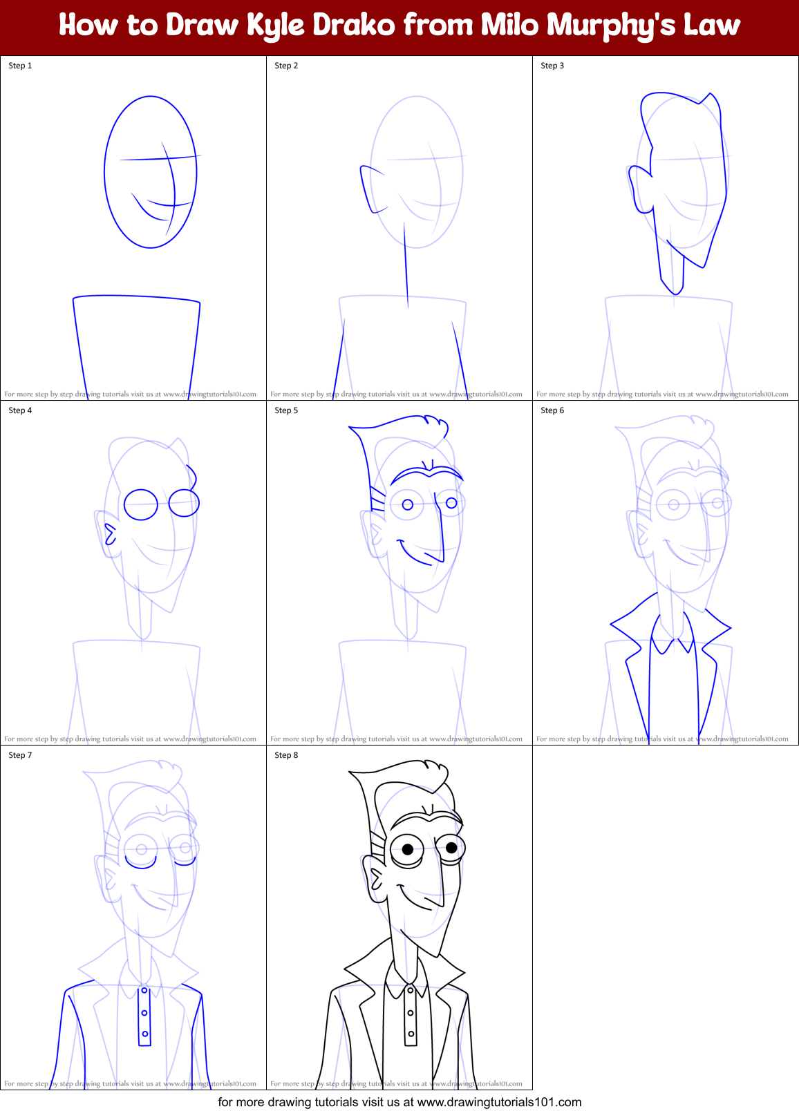 How to Draw Kyle Drako from Milo Murphy's Law Printable Step by Step