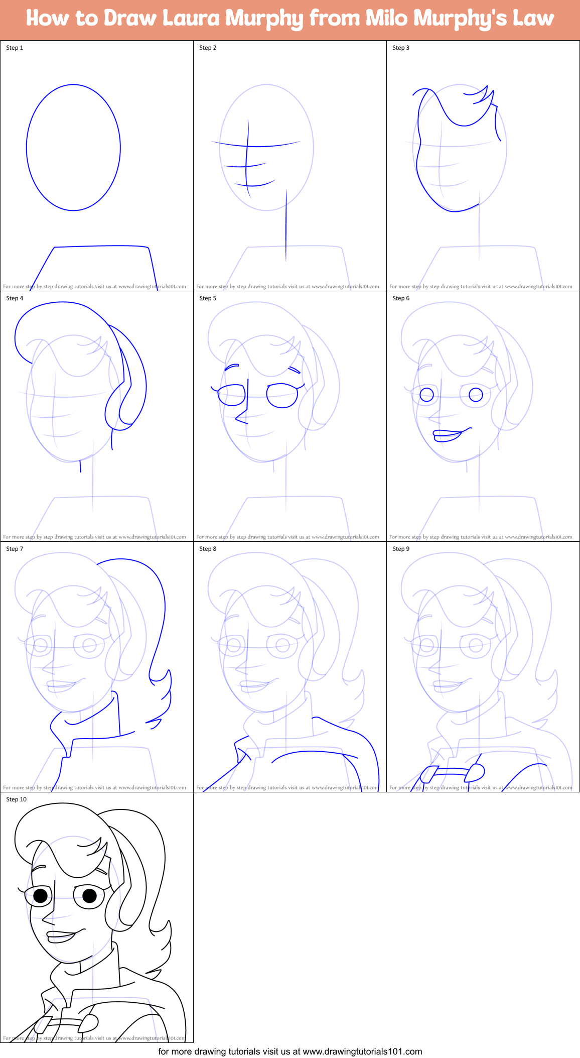 How to Draw Laura Murphy from Milo Murphy's Law Printable Step by Step