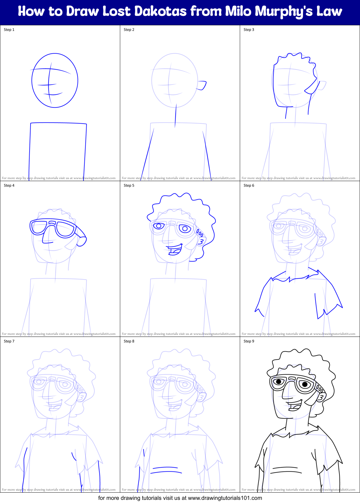 How to Draw Lost Dakotas from Milo Murphy's Law Printable Step by Step