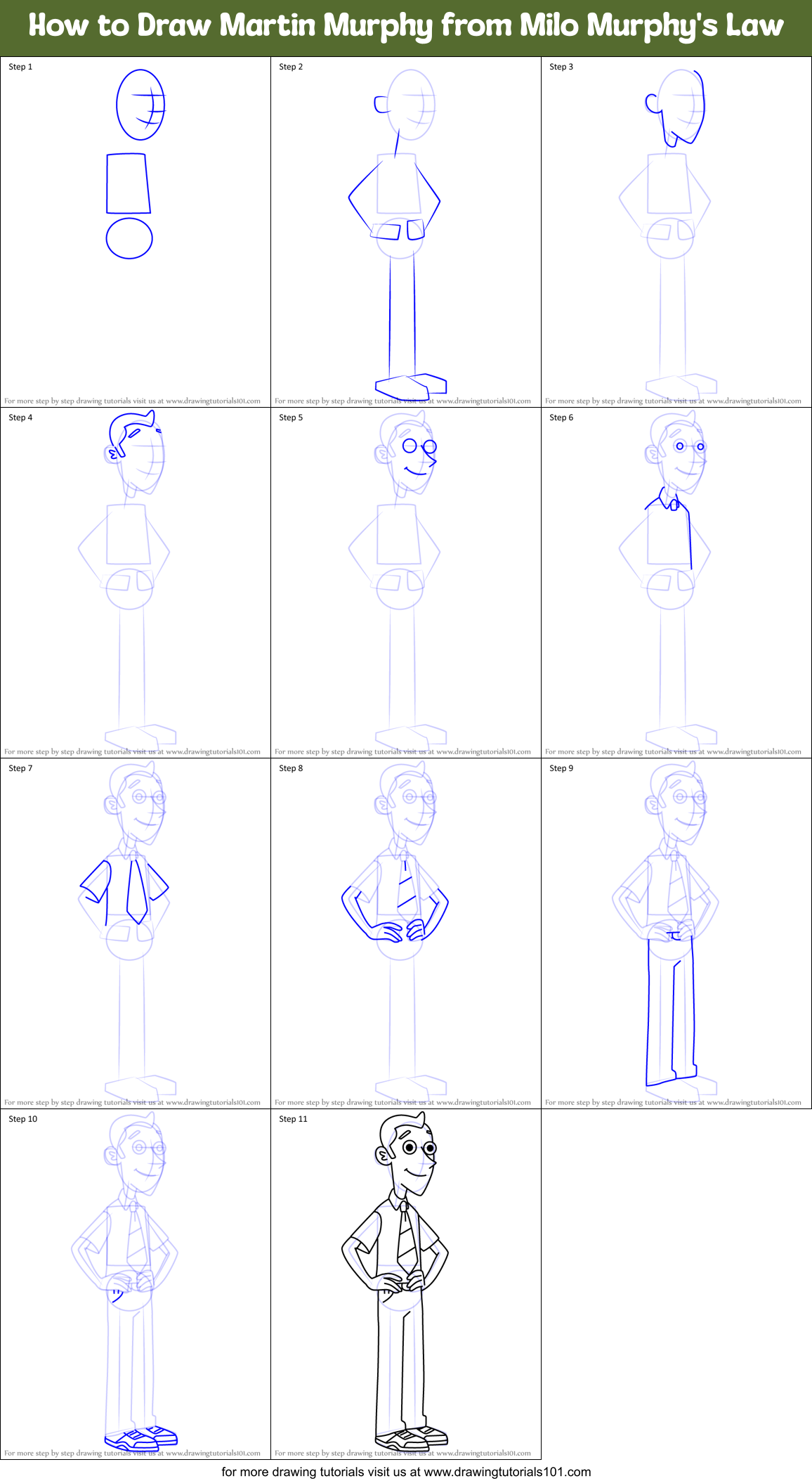 How to Draw Martin Murphy from Milo Murphy's Law Printable Step by Step