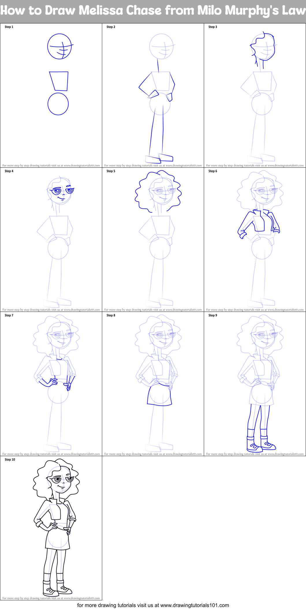 How to Draw Melissa Chase from Milo Murphy's Law Printable Step by Step