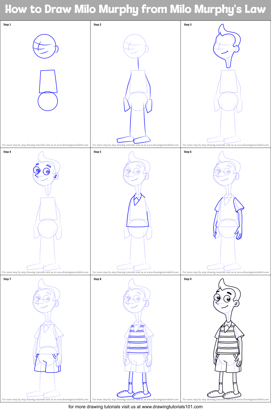 How to Draw Milo Murphy from Milo Murphy's Law Printable Step by Step