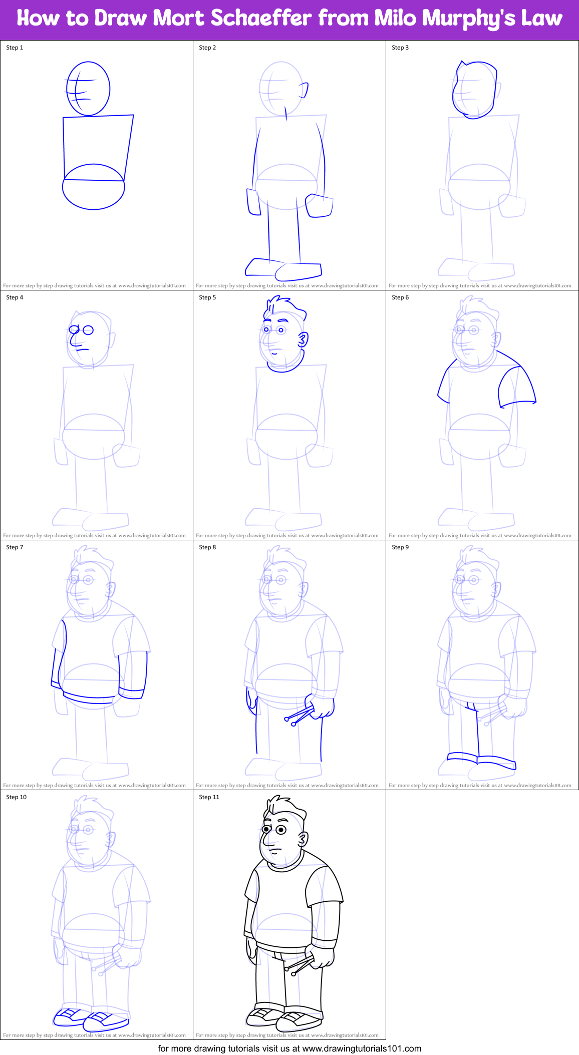 How to Draw Mort Schaeffer from Milo Murphy's Law Printable Step by Step