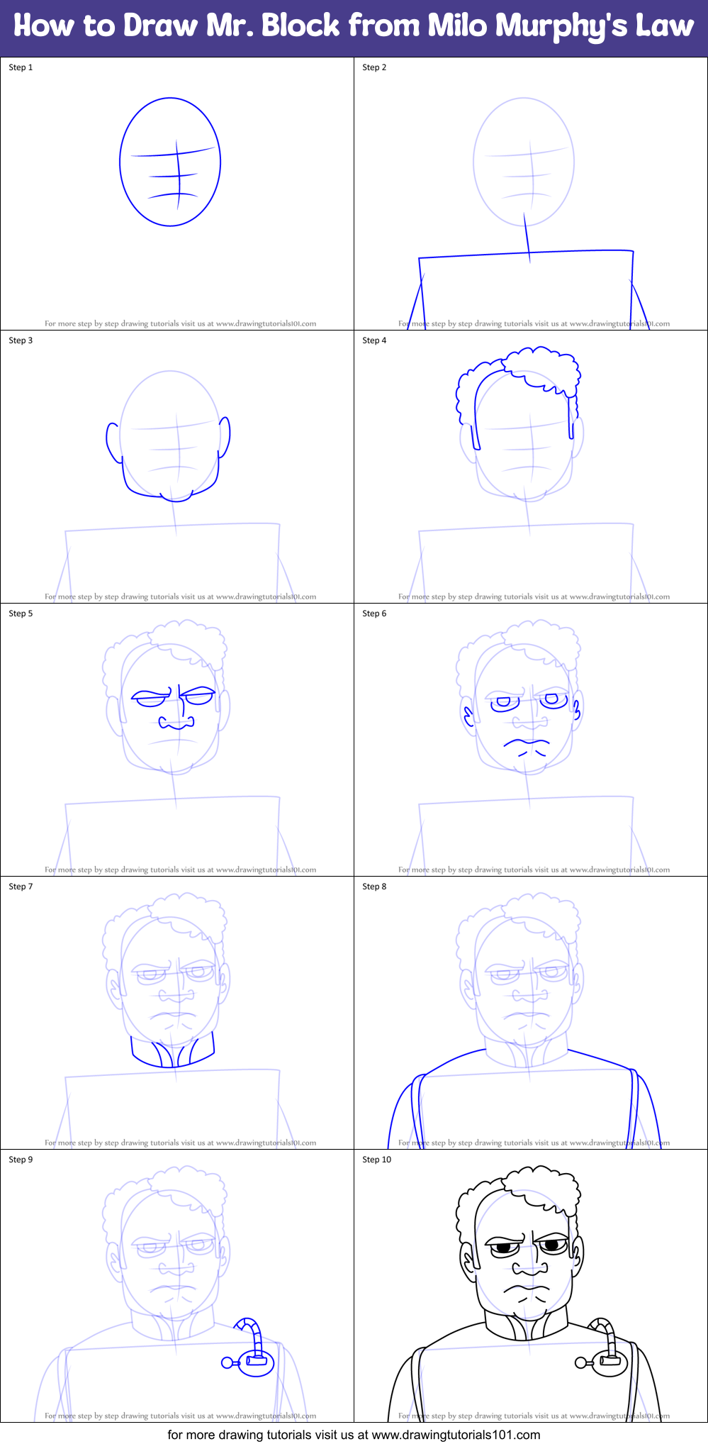 How to Draw Mr. Block from Milo Murphy's Law Printable Step by Step