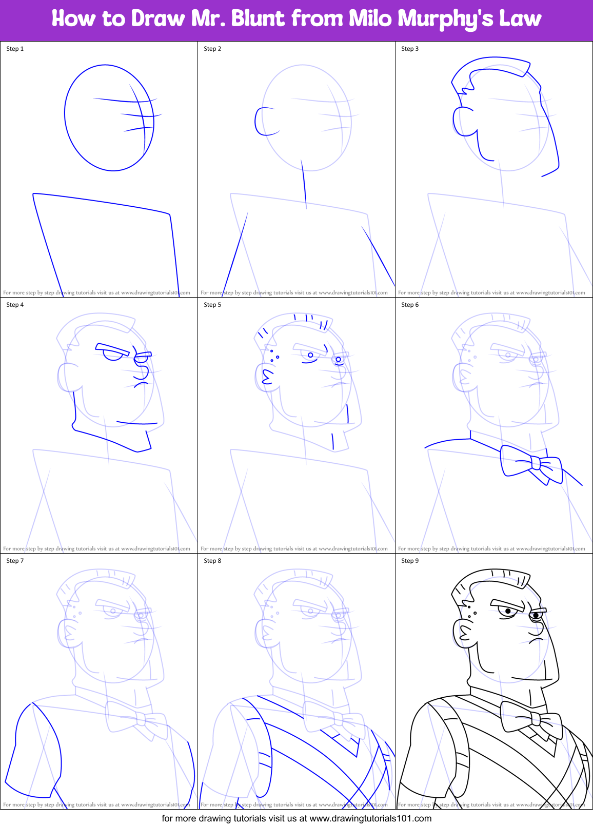 How to Draw Mr. Blunt from Milo Murphy's Law Printable Step by Step