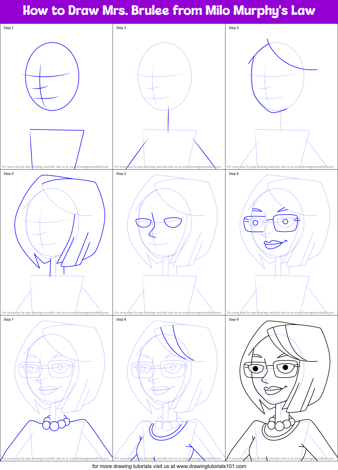 How to Draw Mrs. Brulee from Milo Murphy's Law Printable Step by Step