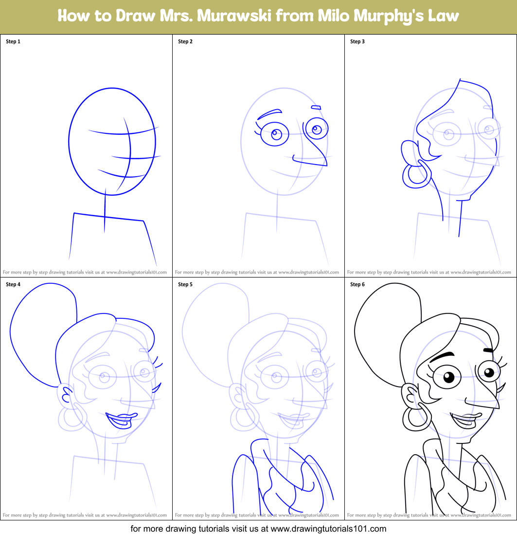 How to Draw Mrs. Murawski from Milo Murphy's Law Printable Step by Step