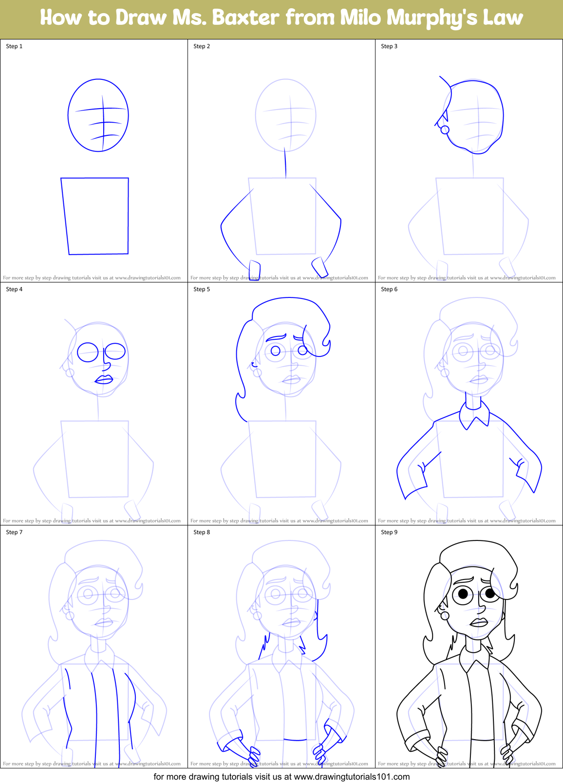 How to Draw Ms. Baxter from Milo Murphy's Law Printable Step by Step