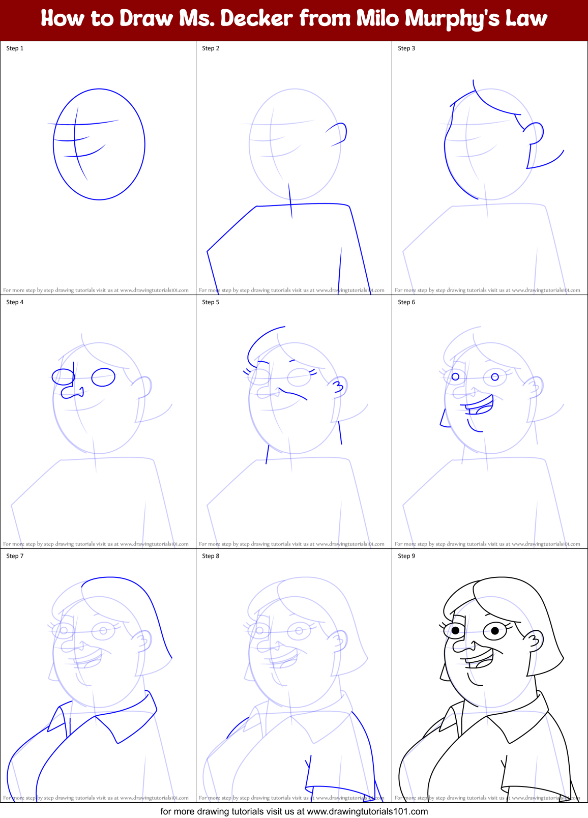 How to Draw Ms. Decker from Milo Murphy's Law Printable Step by Step