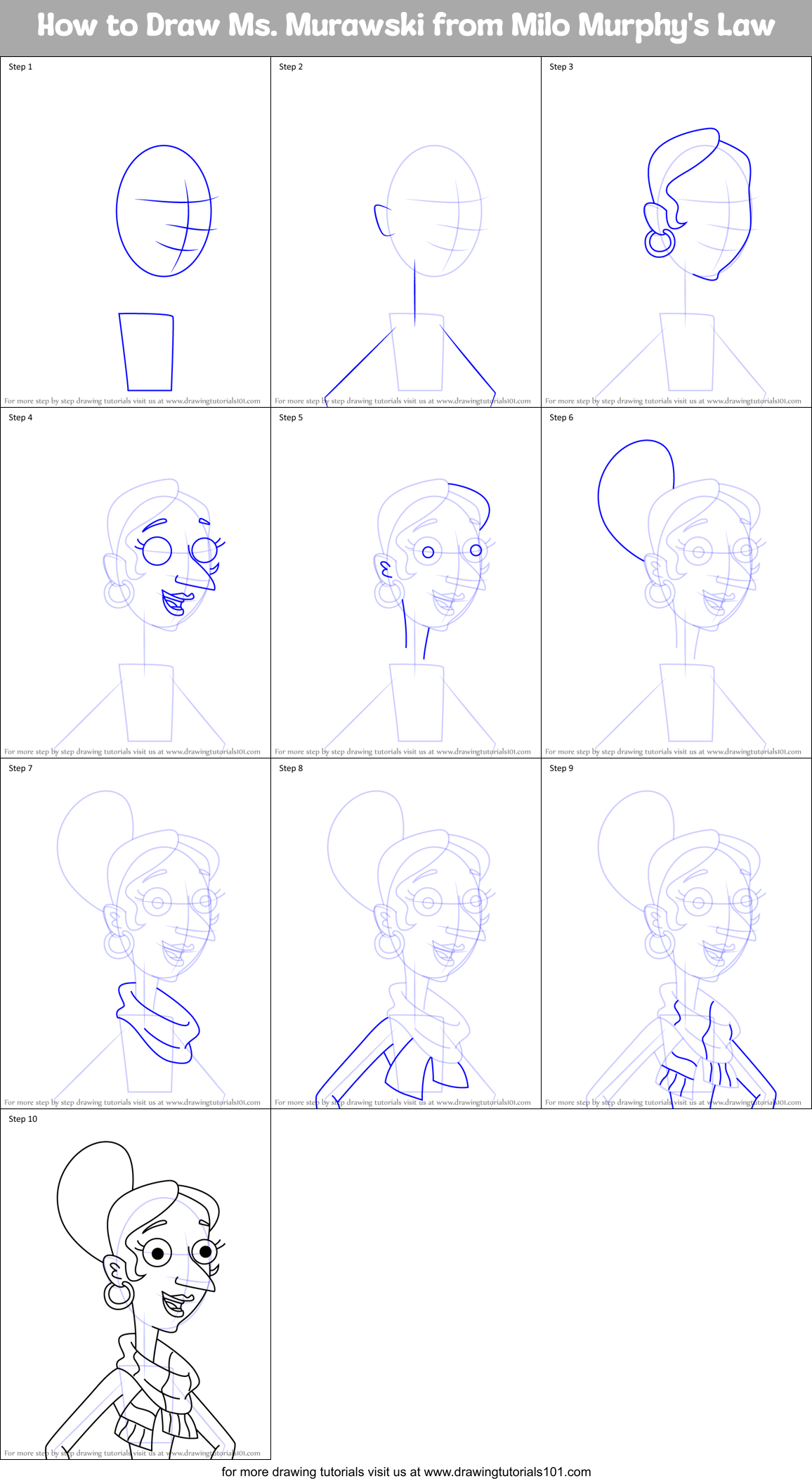 How to Draw Ms. Murawski from Milo Murphy's Law Printable Step by Step