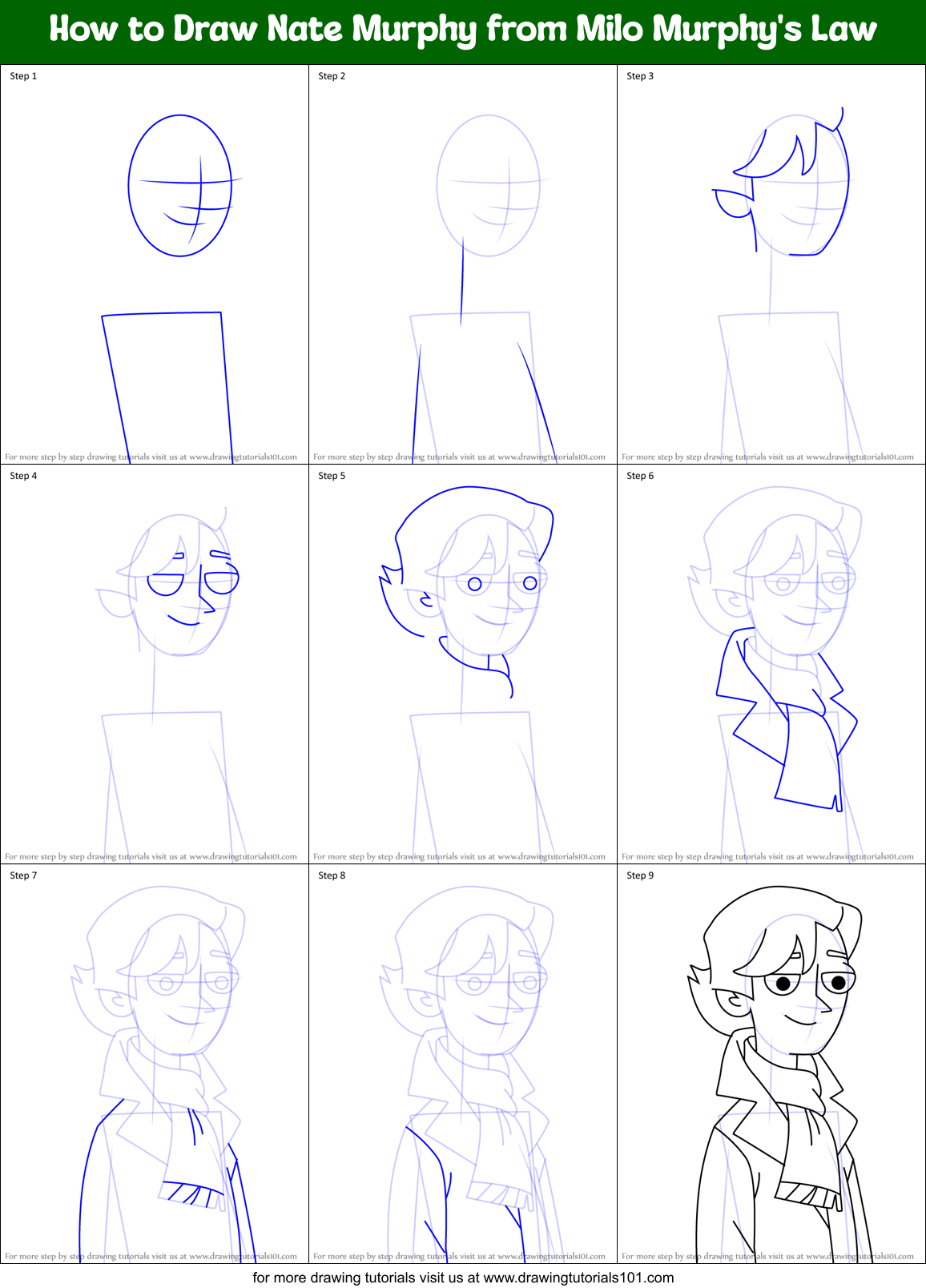 How to Draw Nate Murphy from Milo Murphy's Law Printable Step by Step