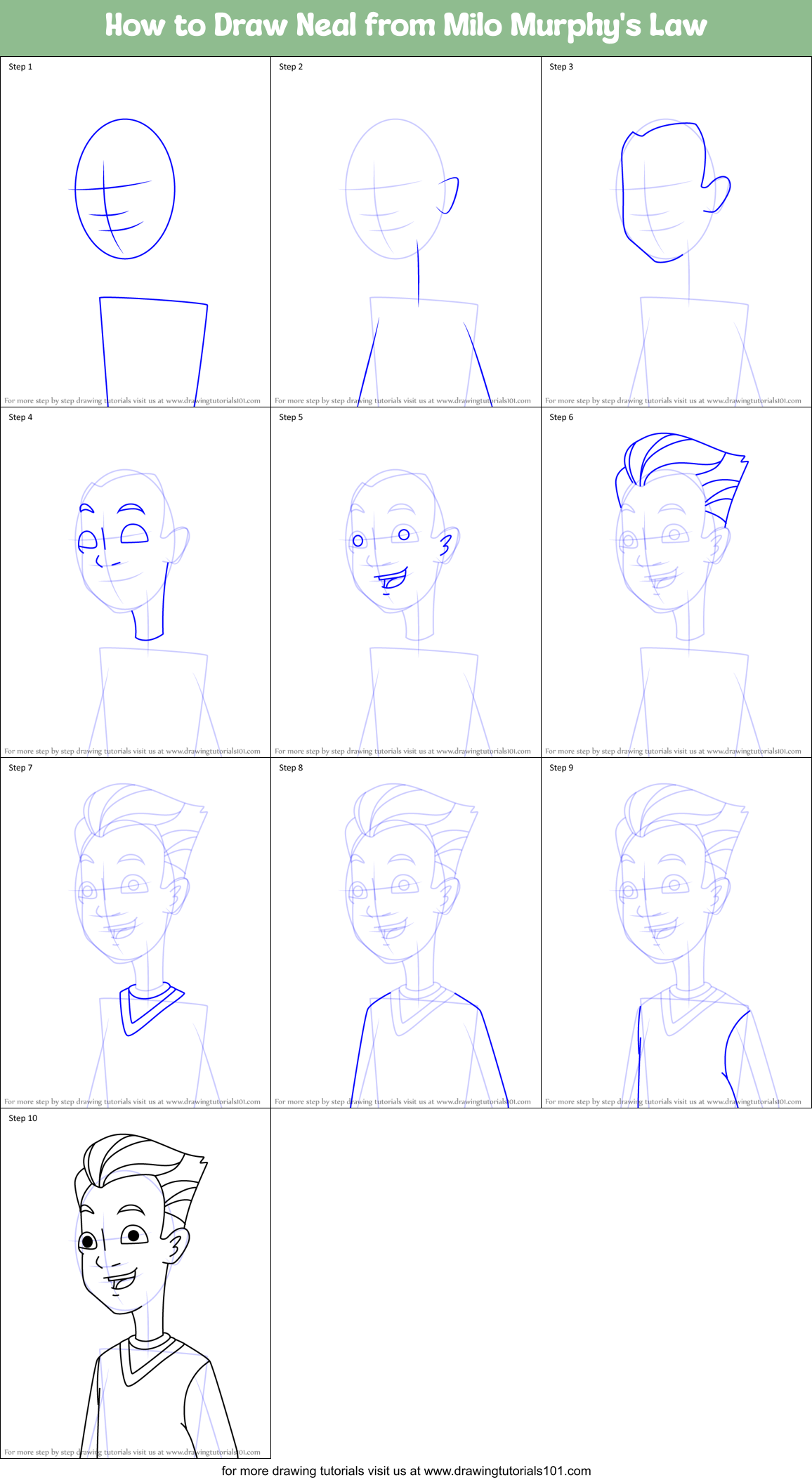 How to Draw Neal from Milo Murphy's Law Printable Step by Step